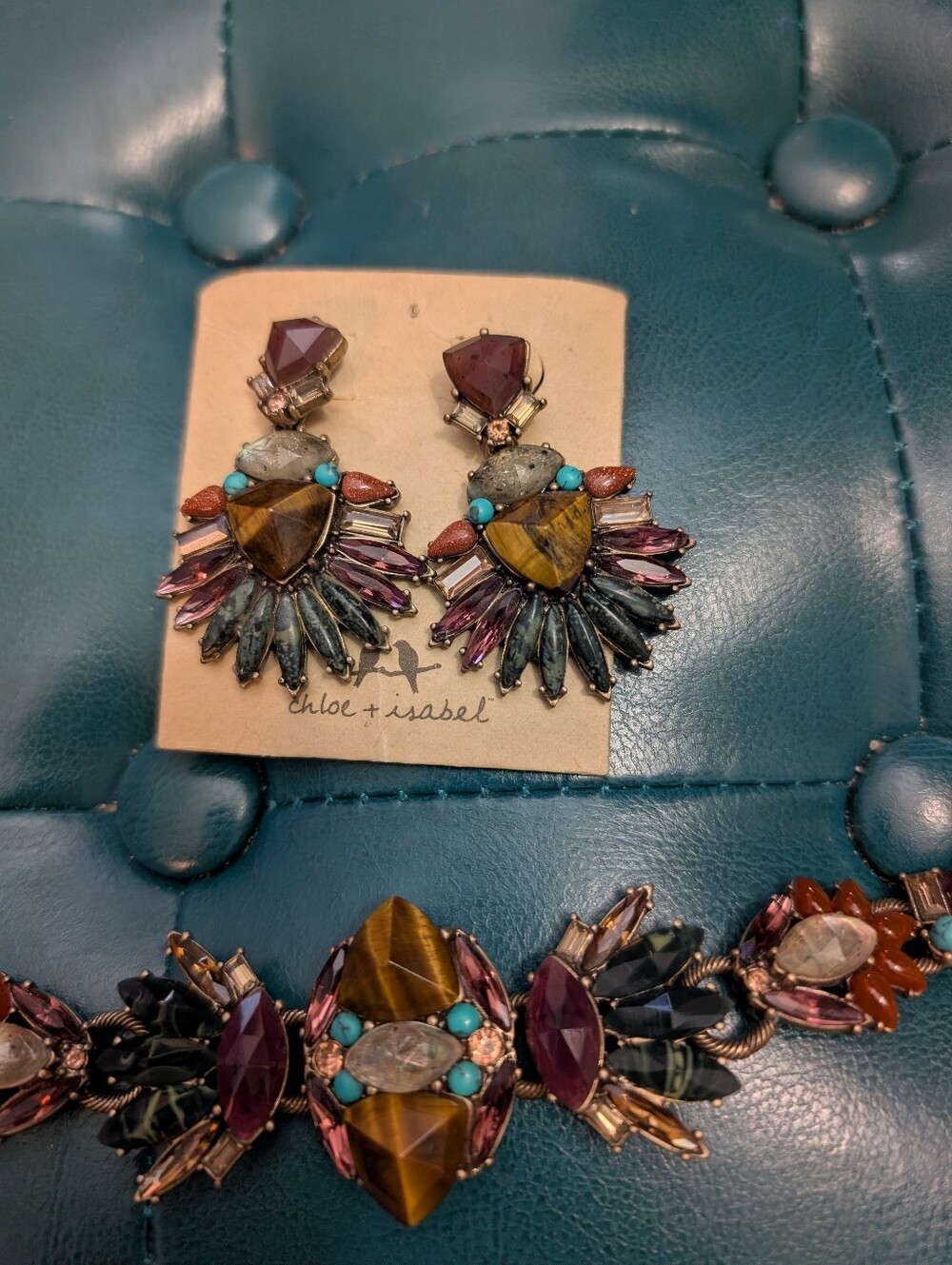 Chloe + Isabel Multicolor Tiger Eye & Turquoise Fan Drop Earrings